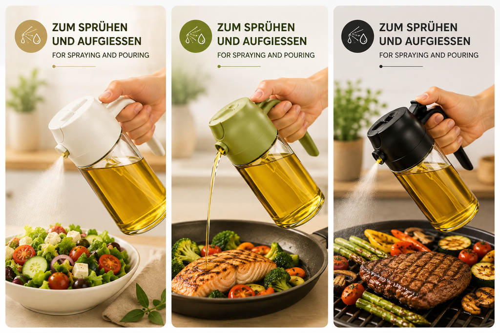 Olivenöl-Sprühflasche aus Kunststoff – 2-in-1 Sprüher & Gießer