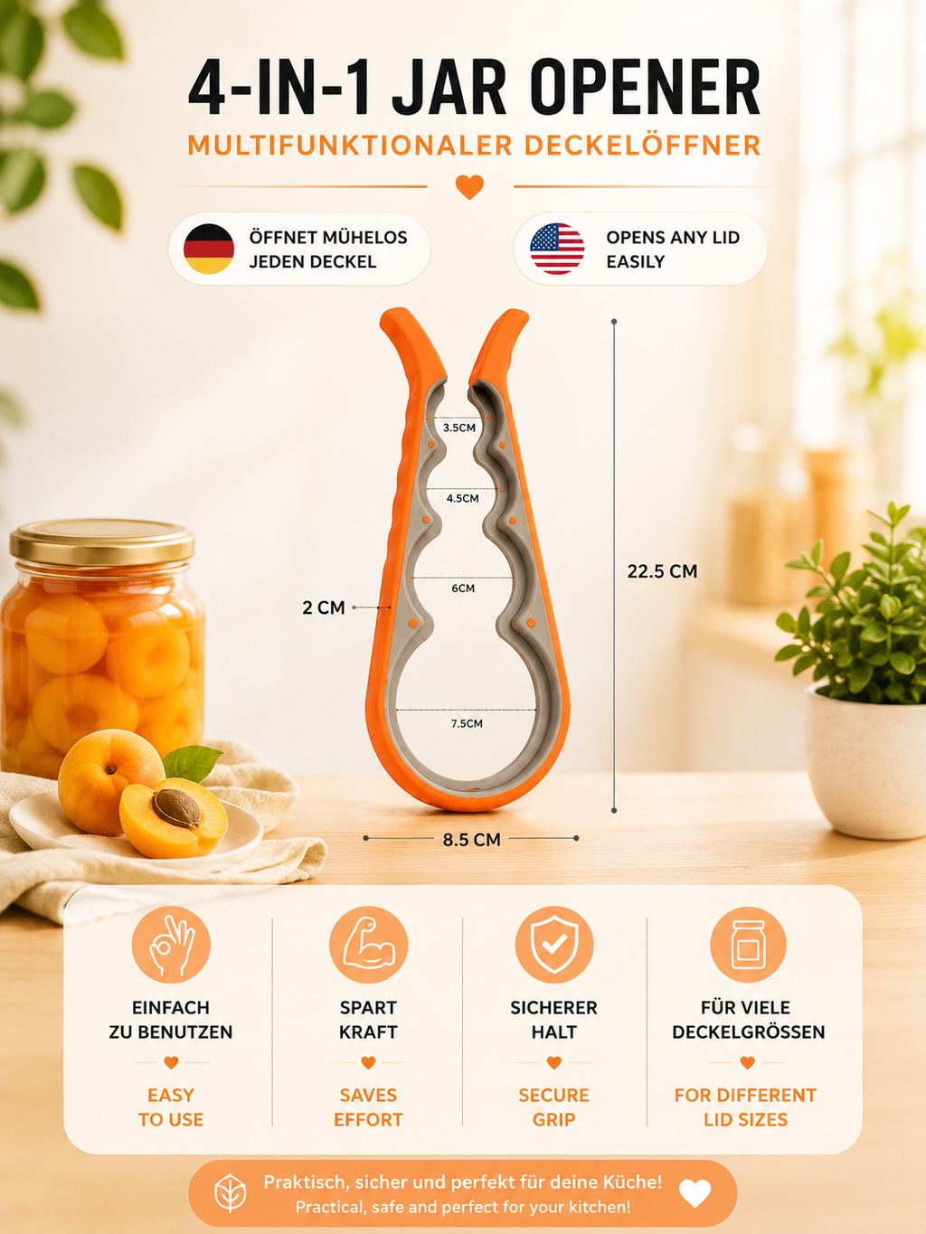 4-in-1 Glasöffner – Multifunktionaler Schraubverschluss- & Dosenöffner für die Küche