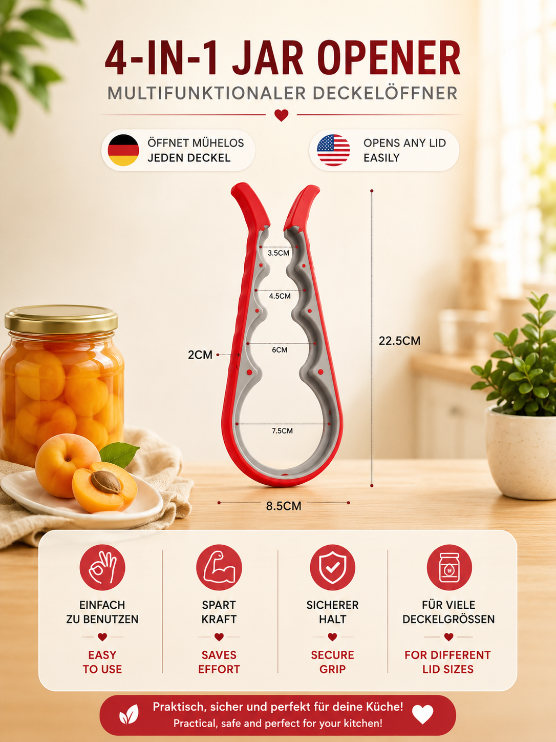 4-in-1 Glasöffner – Multifunktionaler Schraubverschluss- & Dosenöffner für die Küche