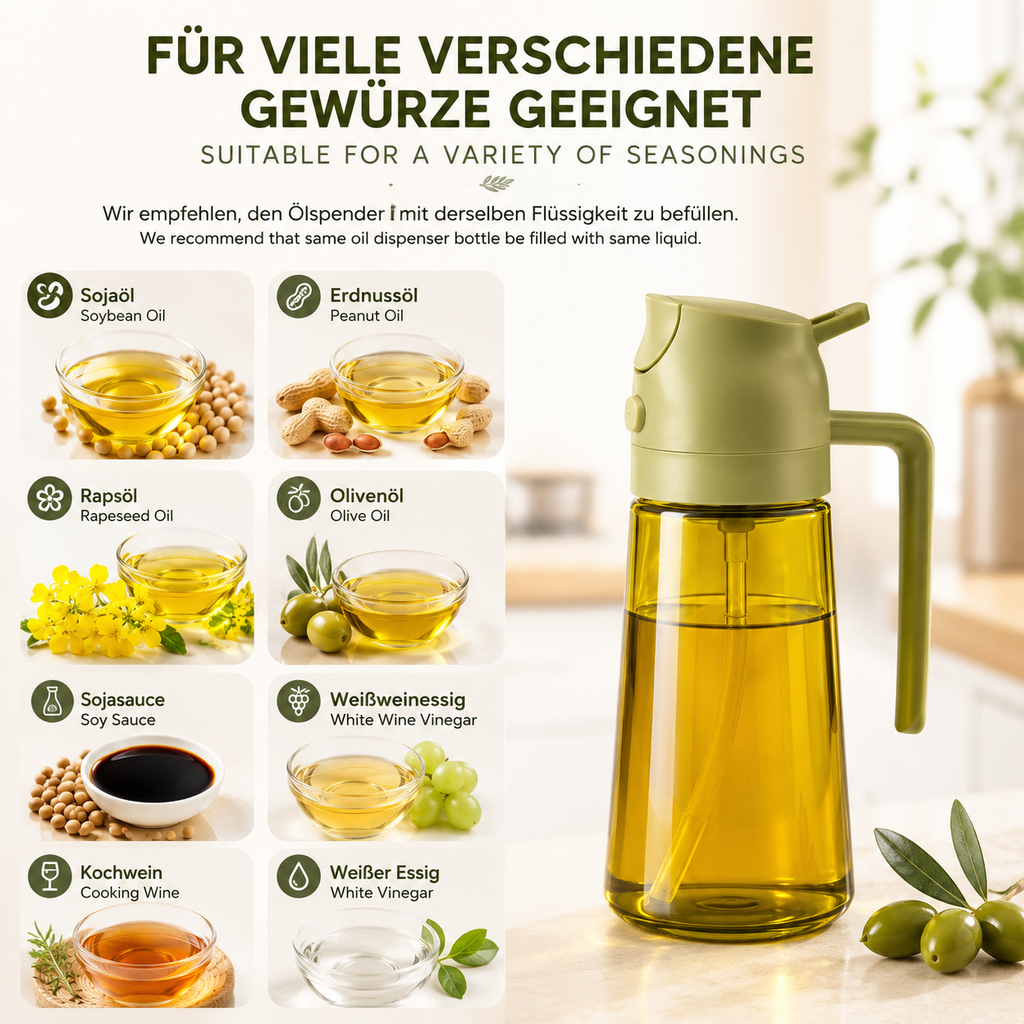 Olivenöl-Sprühflasche aus Kunststoff – 2-in-1 Sprüher & Gießer