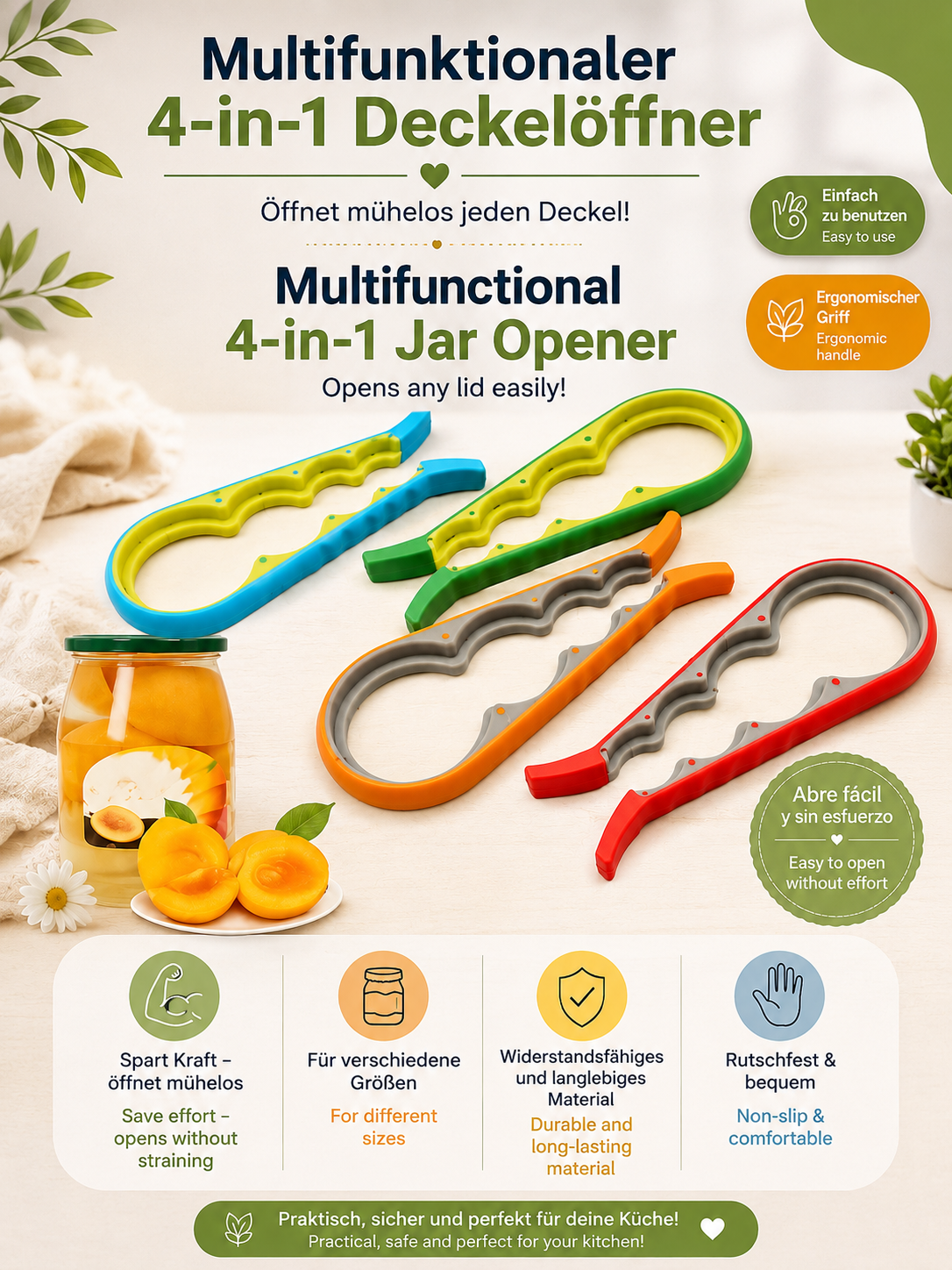 4-in-1 Glasöffner – Multifunktionaler Schraubverschluss- & Dosenöffner für die Küche