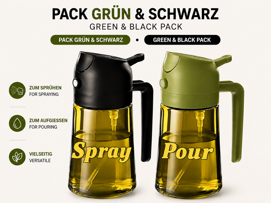 Olivenöl-Sprühflasche aus Kunststoff – 2-in-1 Sprüher & Gießer