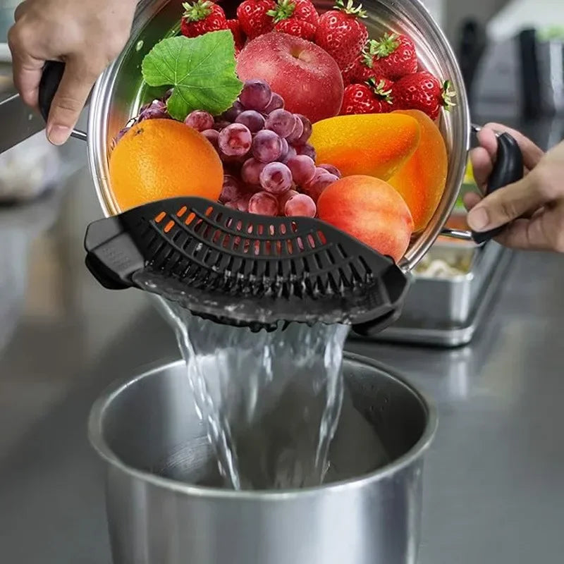 Verstellbares Silikon-Abtropfsieb mit Clip – Nudelsieb & Küchensieb für Gemüse & Obst