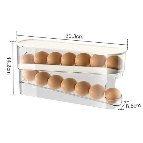Eierhalter Kühlschrank Zweilagig – Automatischer Rollmechanismus, Eierbox Organizer