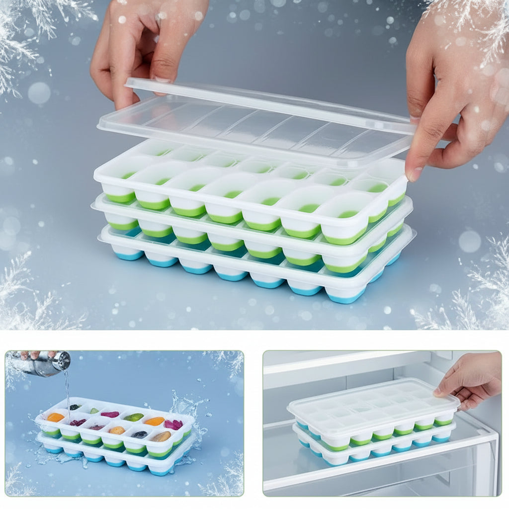 4er-Pack Eiswürfelform-Set in Zufallsfarben mit Tablett