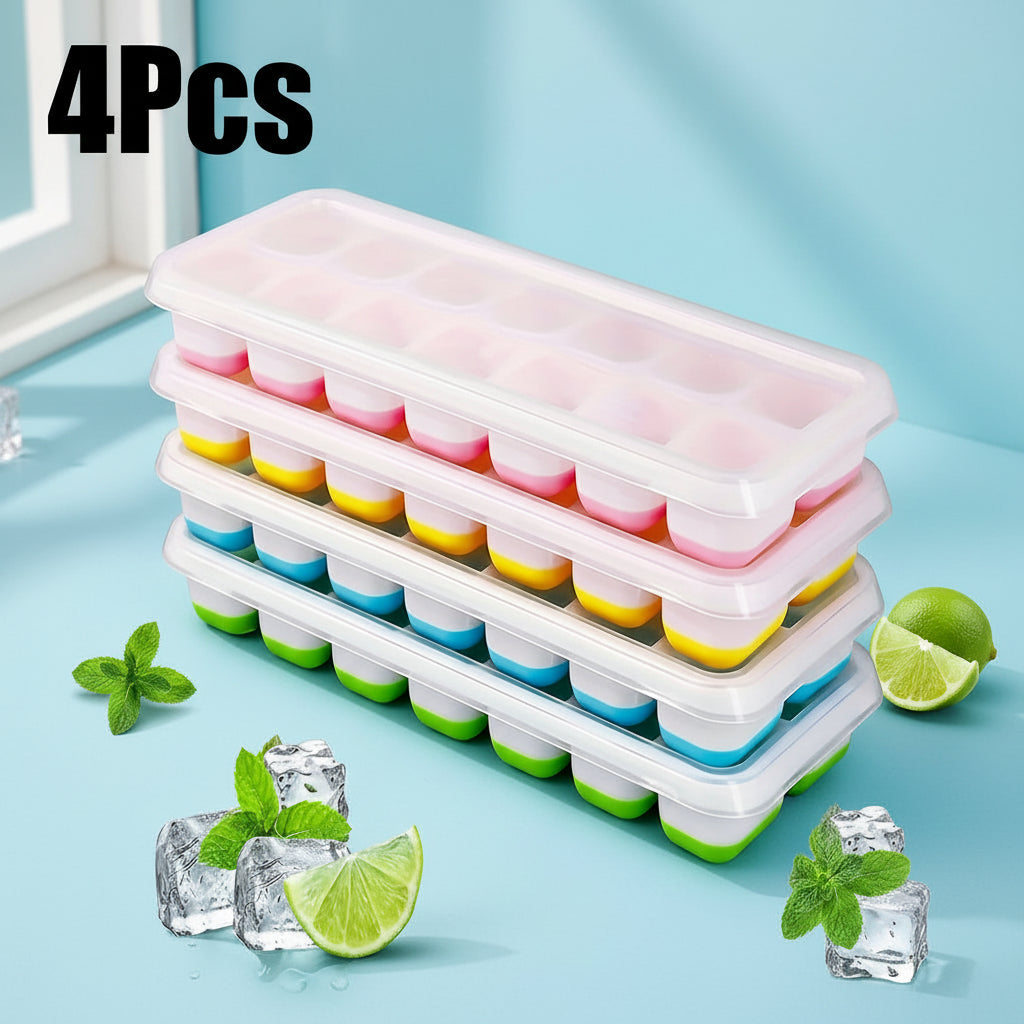4er-Pack Eiswürfelform-Set in Zufallsfarben mit Tablett
