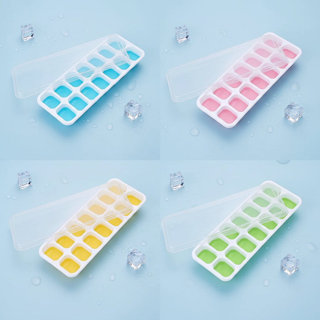 4er-Pack Eiswürfelform-Set in Zufallsfarben mit Tablett